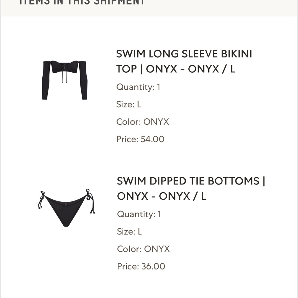 SKIMS Onyx Long Sleeve Bikini Top and Tie Bottoms